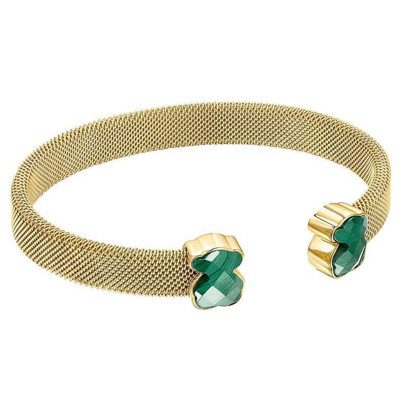 TOUS - Pulsera Mesh Color de Acero IP dorado y Malaquita