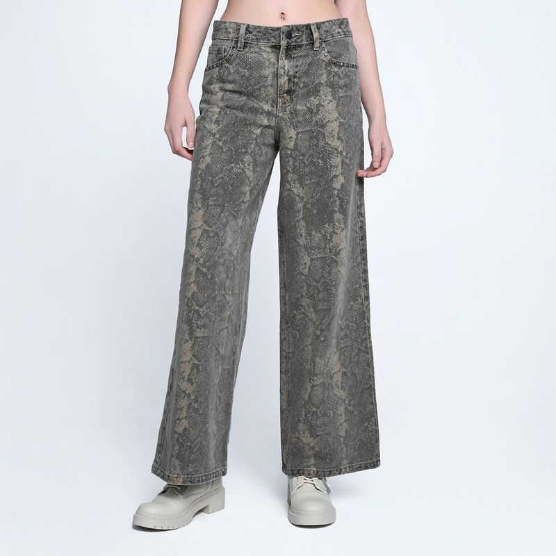 DENIMLAB - Jean Straight Mujer Tiro medio Animal print Denimlab