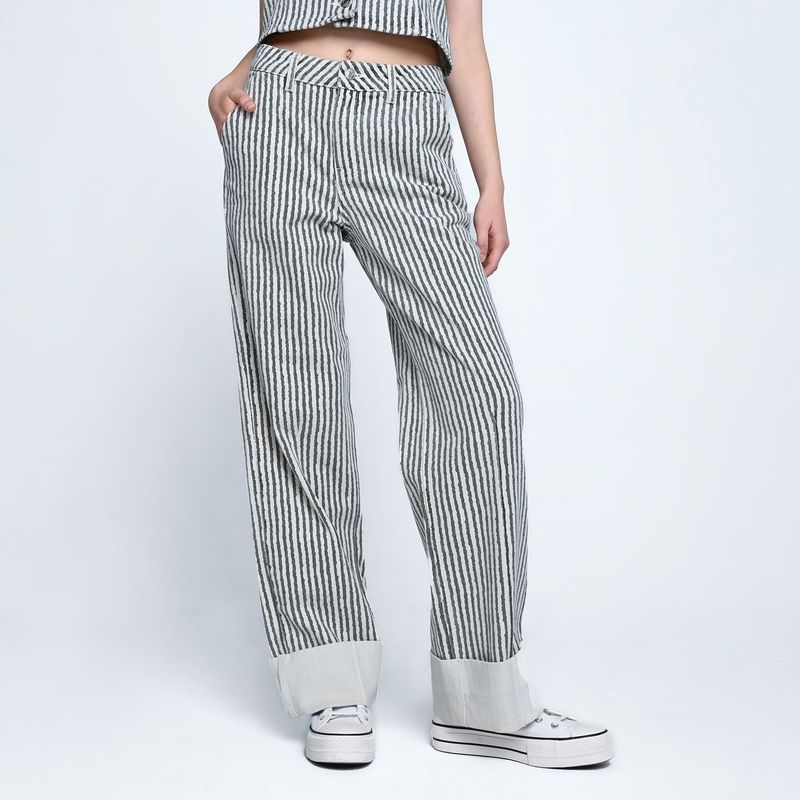 DENIMLAB - Jean Straight Mujer Tiro medio de Rayas Denimlab