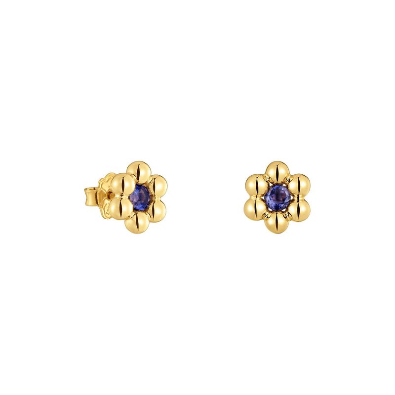 TOUS - Aros cortos flor con baño de oro 18 kt sobre plata y iolita Sugar Party