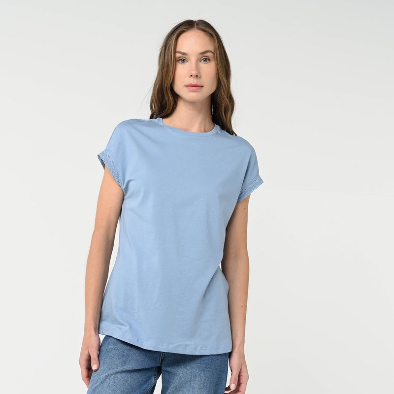 NEWPORT - Camiseta Mujer Con aplique Manga corta de Algodón Newport