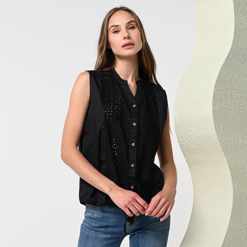 NEWPORT - Camisa Mujer con Ojalillo Sin mangas de Algodón Newport