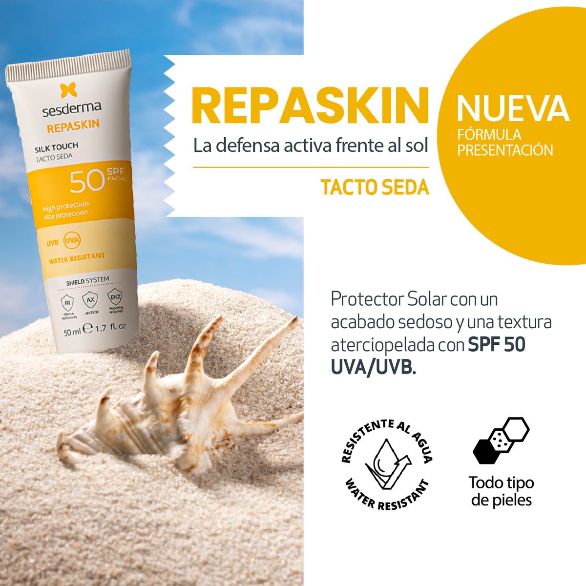 SESDERMA - Protector solar REPASKIN SPF 50 FACIAL TACTO SEDA Emulsión SESDERMA 50ml