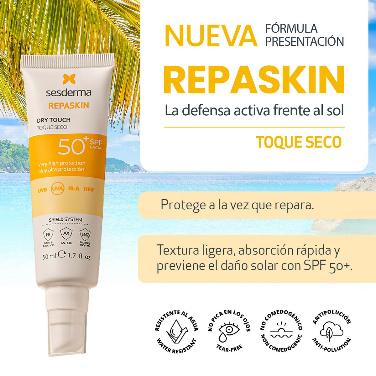 SESDERMA - Protector solar REPASKIN SPF 50 FACIAL TOQUE SECO Crema SESDERMA 50ml
