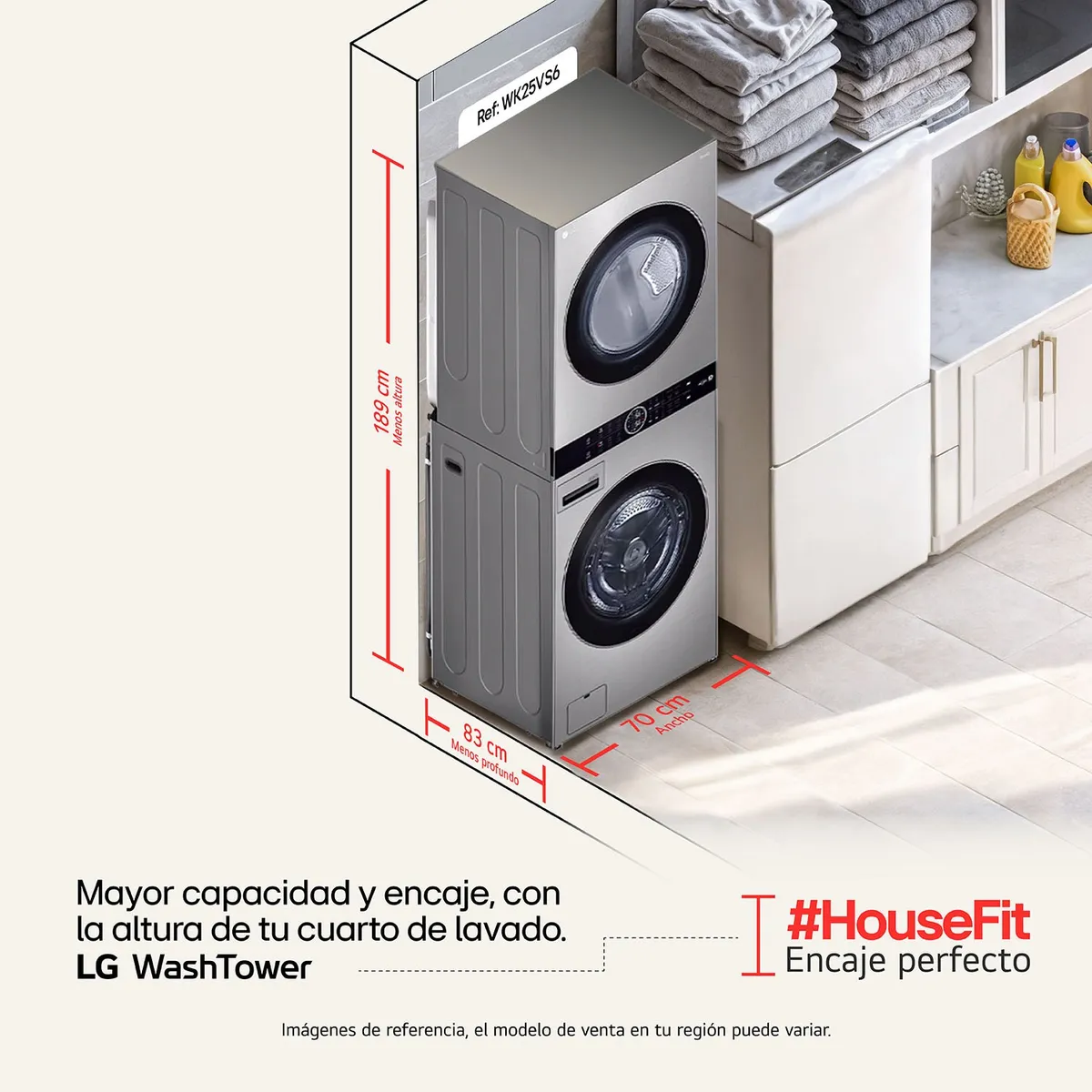 LG - Torre de Lavado LG Secado a gas 25kg WashTower WK25VS6 con IA