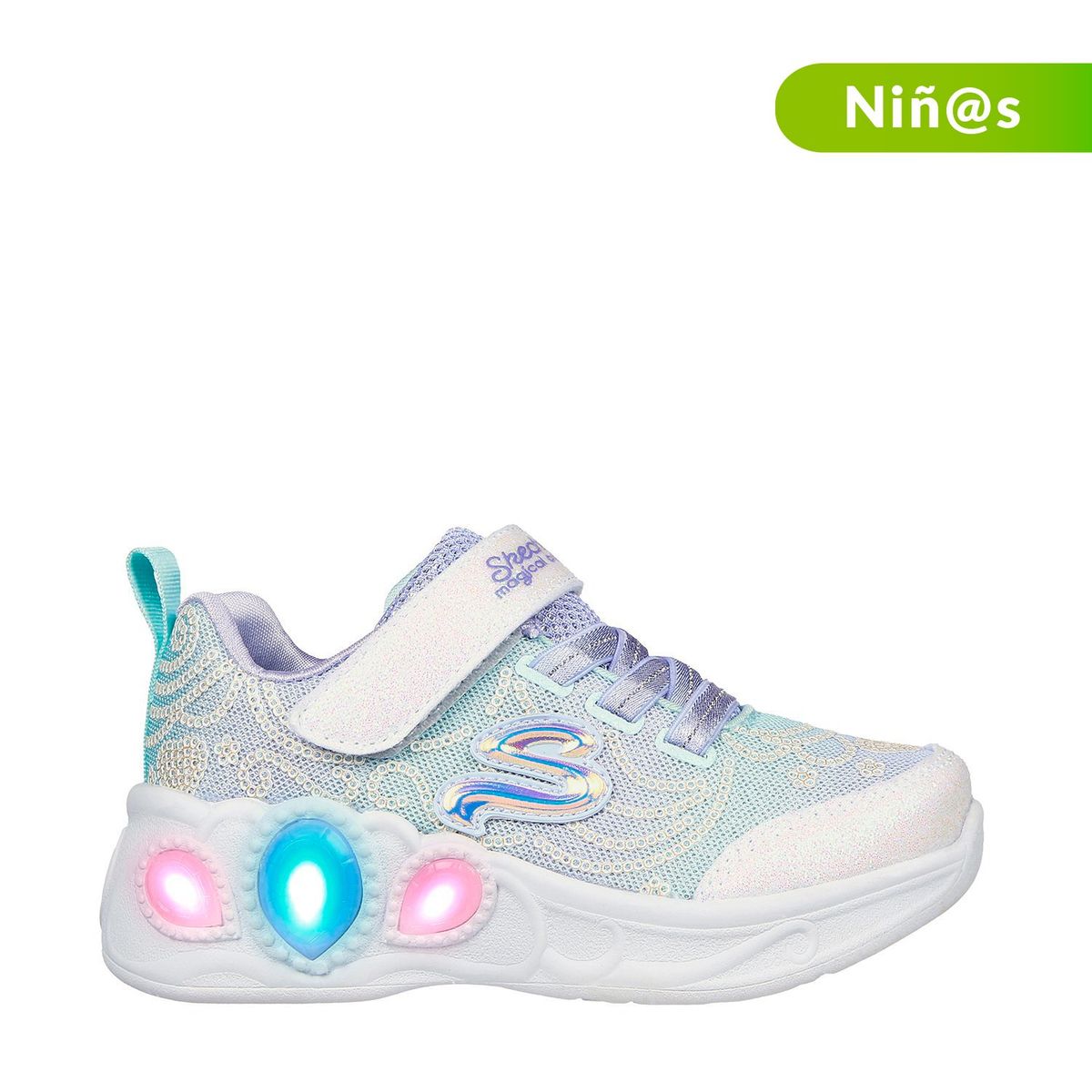 SKECHERS - Tenis con luces Skechers Princess Wishes para Niña con Velcro