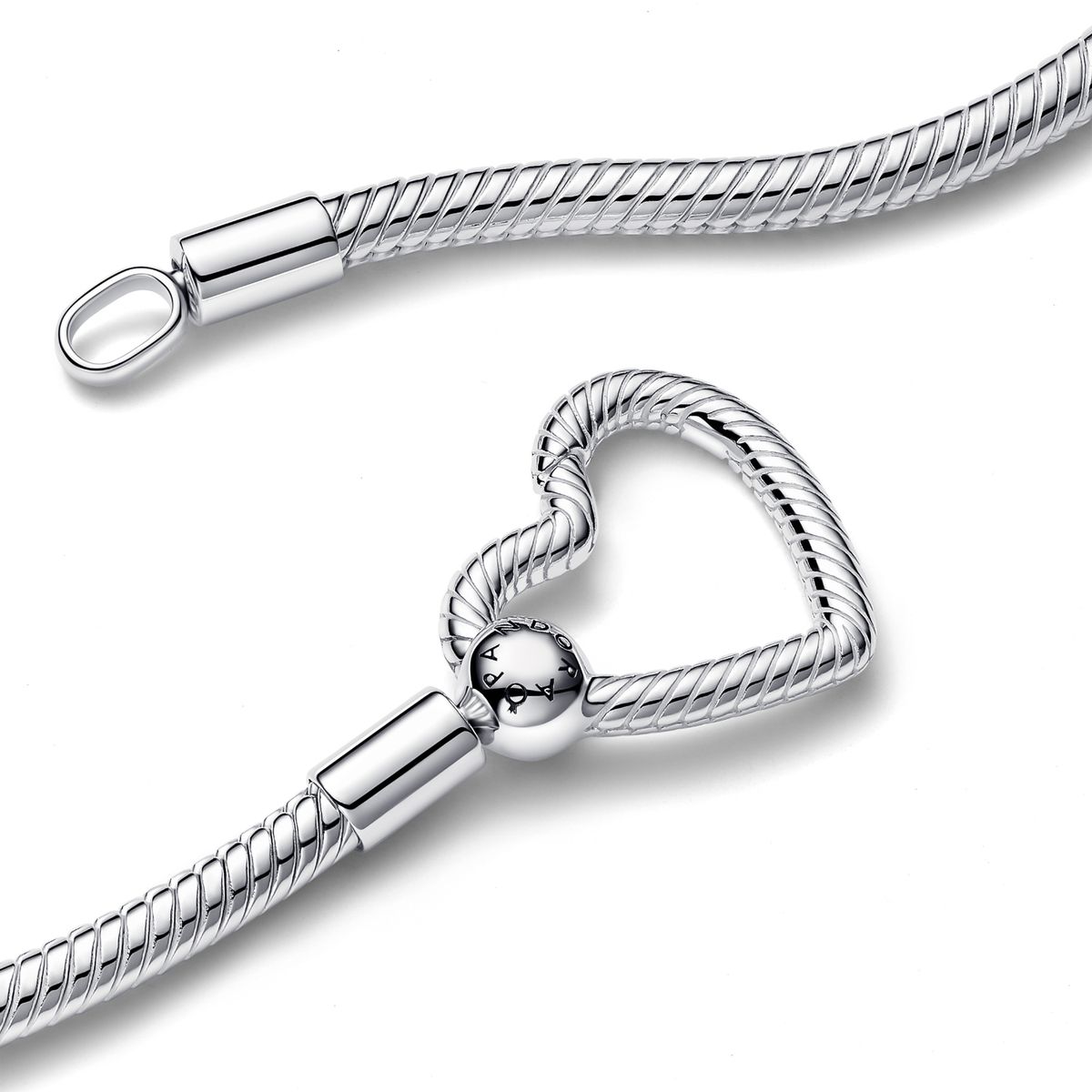 PANDORA - Collar Pandora Cadena de Serpiente con Hebilla de Corazón Plata Esterlina
