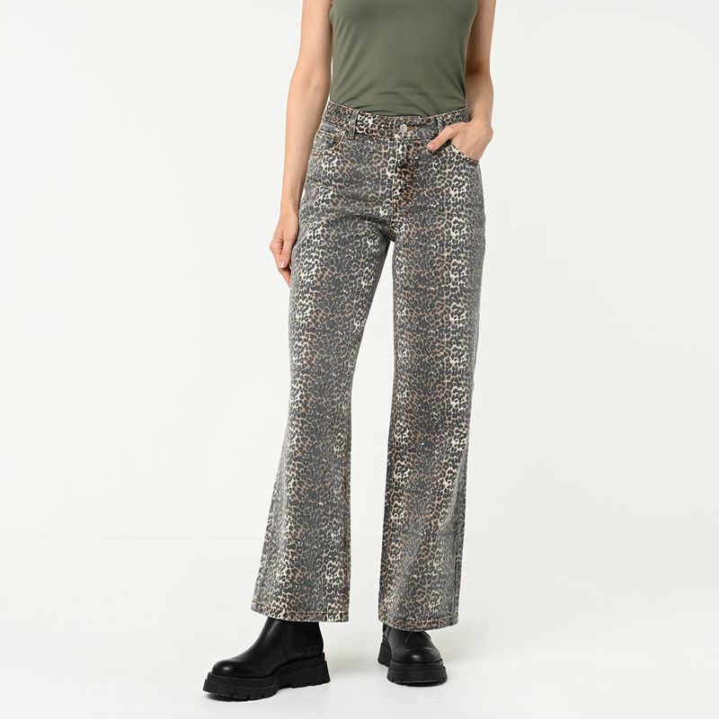 BASEMENT - Jean Wide Leg Mujer Tiro medio Animal print Basement