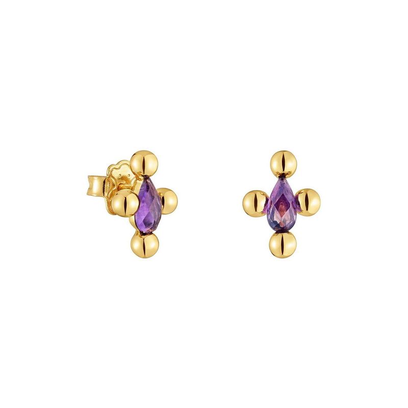 TOUS - Aretes cortos con baño de oro 18 kt sobre plata y amatista Sugar Party