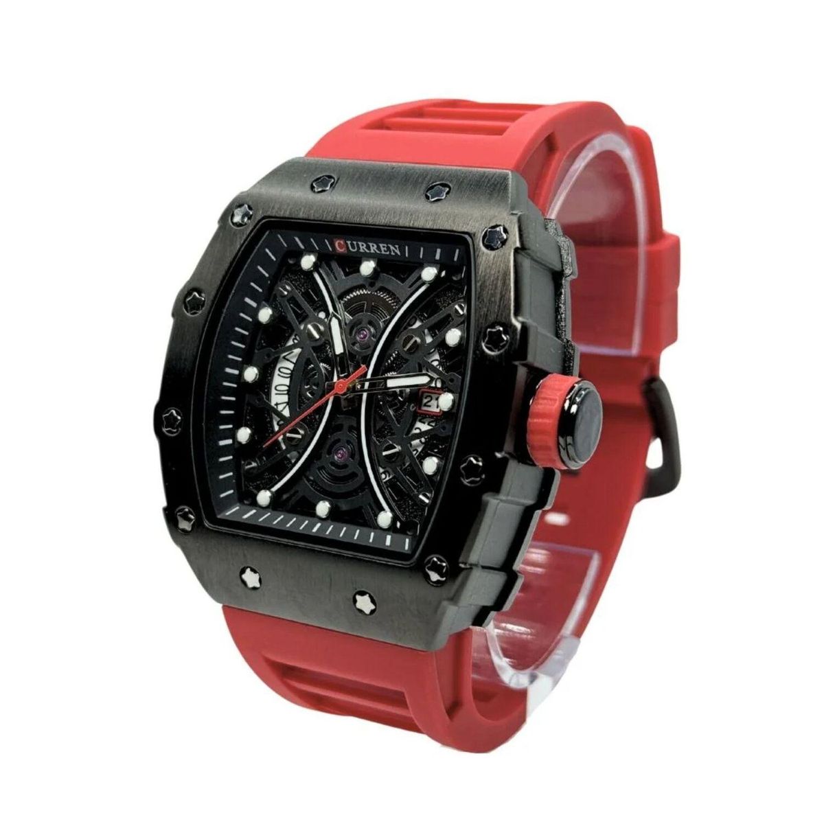 CURREN - Reloj Curren para Hombre 8438 . Reloj Análogo Silicona Rojo