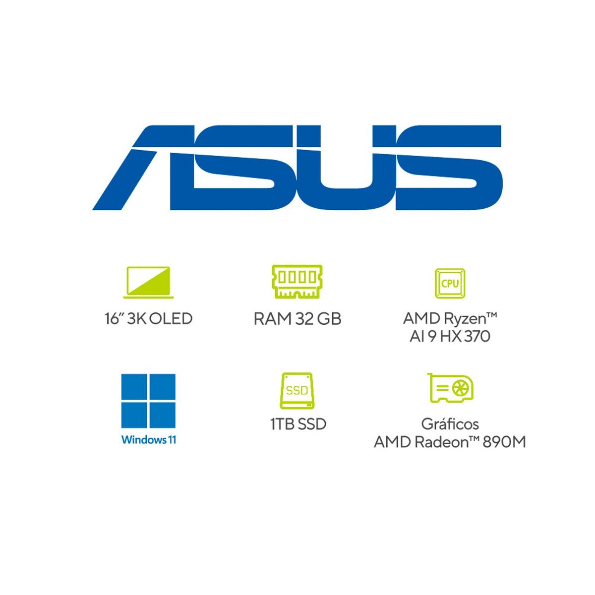 ASUS - Portátil ASUS Zenbook S 16 OLED | AMD Ryzen AI 9 | 32GB de RAM | 1TB SSD de almacenamiento | Windows 11 |16 Pulgadas | UM5606WA-RJ247W |  Computador portátil