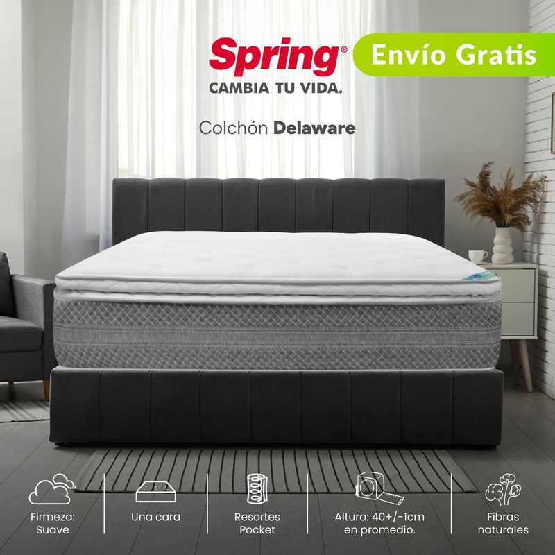 COLCHONES SPRING - Colchón Queen Firmeza Suave Ortopédico Resortado Delaware 160 x 190 cm Colchones Spring