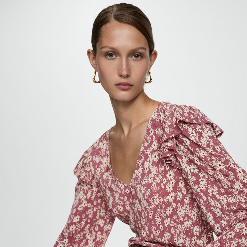 MANGO - Blusa Mujer con Estampado Manga larga MANGO