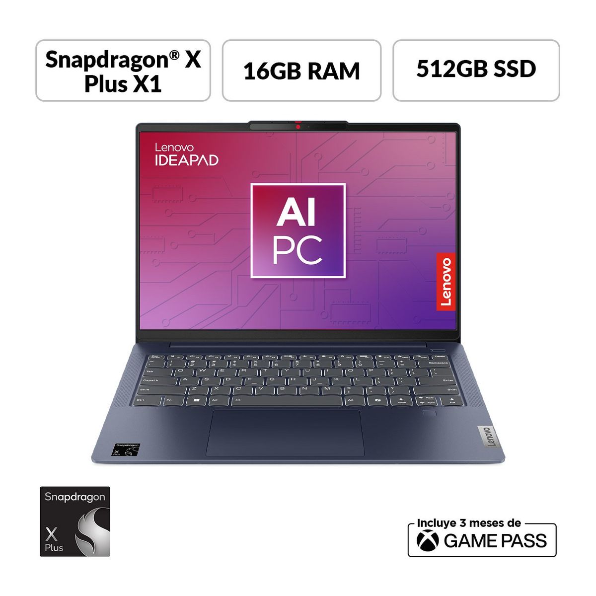 LENOVO - Portátil Lenovo Ideapad Slim 5 | Snapdragon X1P | 16GB de RAM | 512GB SSD de Almacenamiento | Windows 11 | Pantalla 14 pulgadas Oled | IP Slim 5 | Computador Portátil