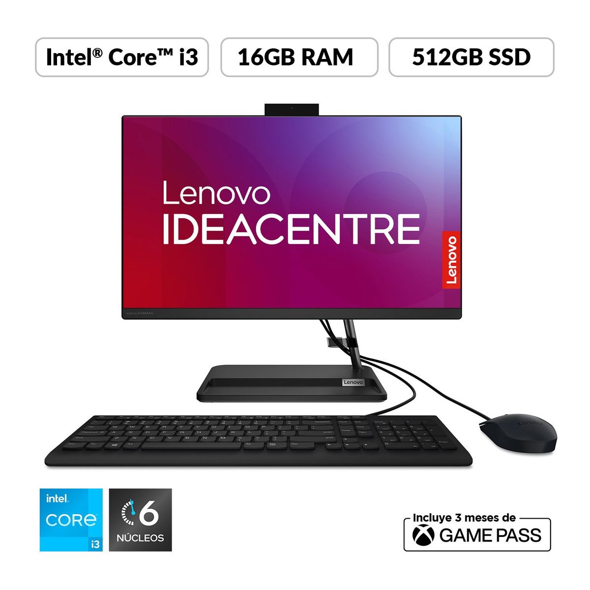 LENOVO - All In One Lenovo IdeaCentre AIO 3 | Intel Core i3 | 16GB de RAM | 512GB SSD de Almacenamiento | Windows 11 | Pantalla 23.8 pulgadas | IC AIO 3 | All In One