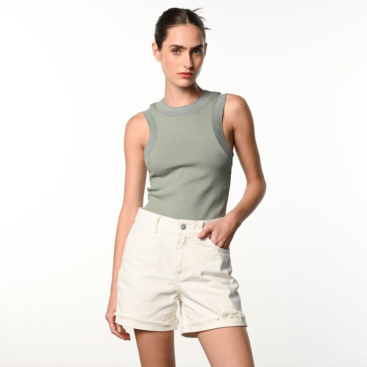 DENIMLAB - Short Mujer Tiro alto de Algodón Denimlab