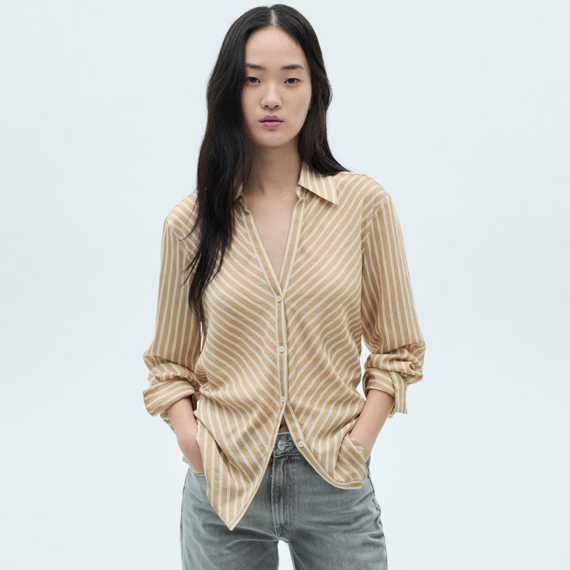 MANGO - Camisa Mujer de Rayas Manga larga MANGO