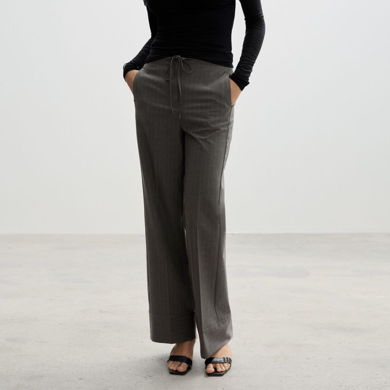 MANGO - Pantalón Recto Mujer Tiro medio de Rayas MANGO