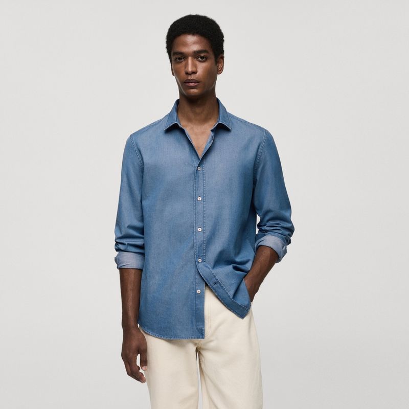 MANGO - Camisa de jean Hombre Manga larga Slim de Algodón MANGO