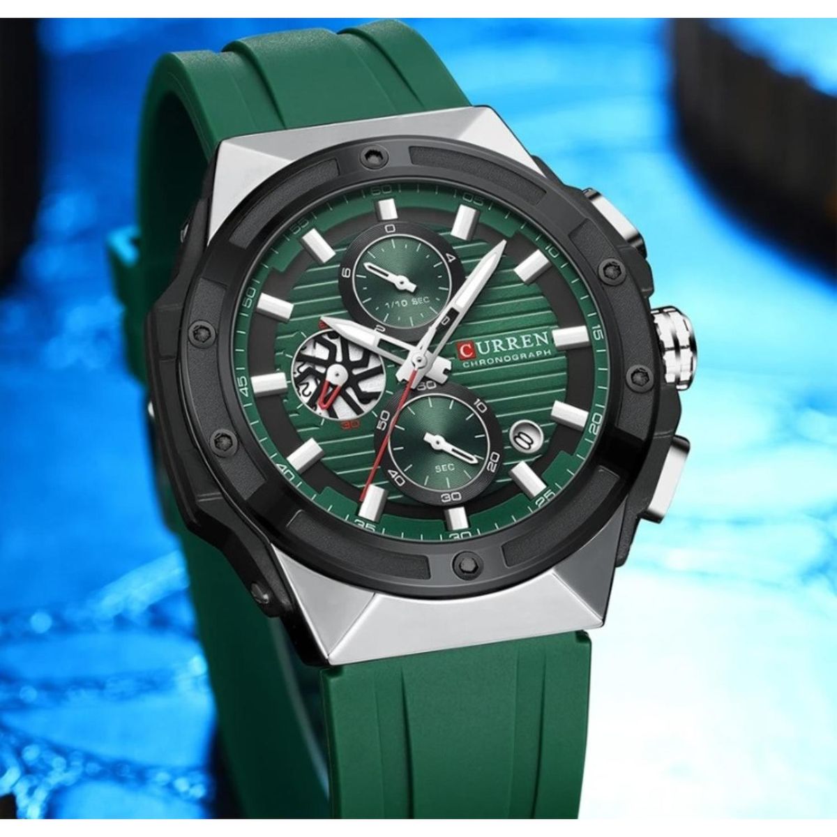 CURREN - Reloj Curren para Hombre KREe0902 . Reloj Análogo Silicona Verde