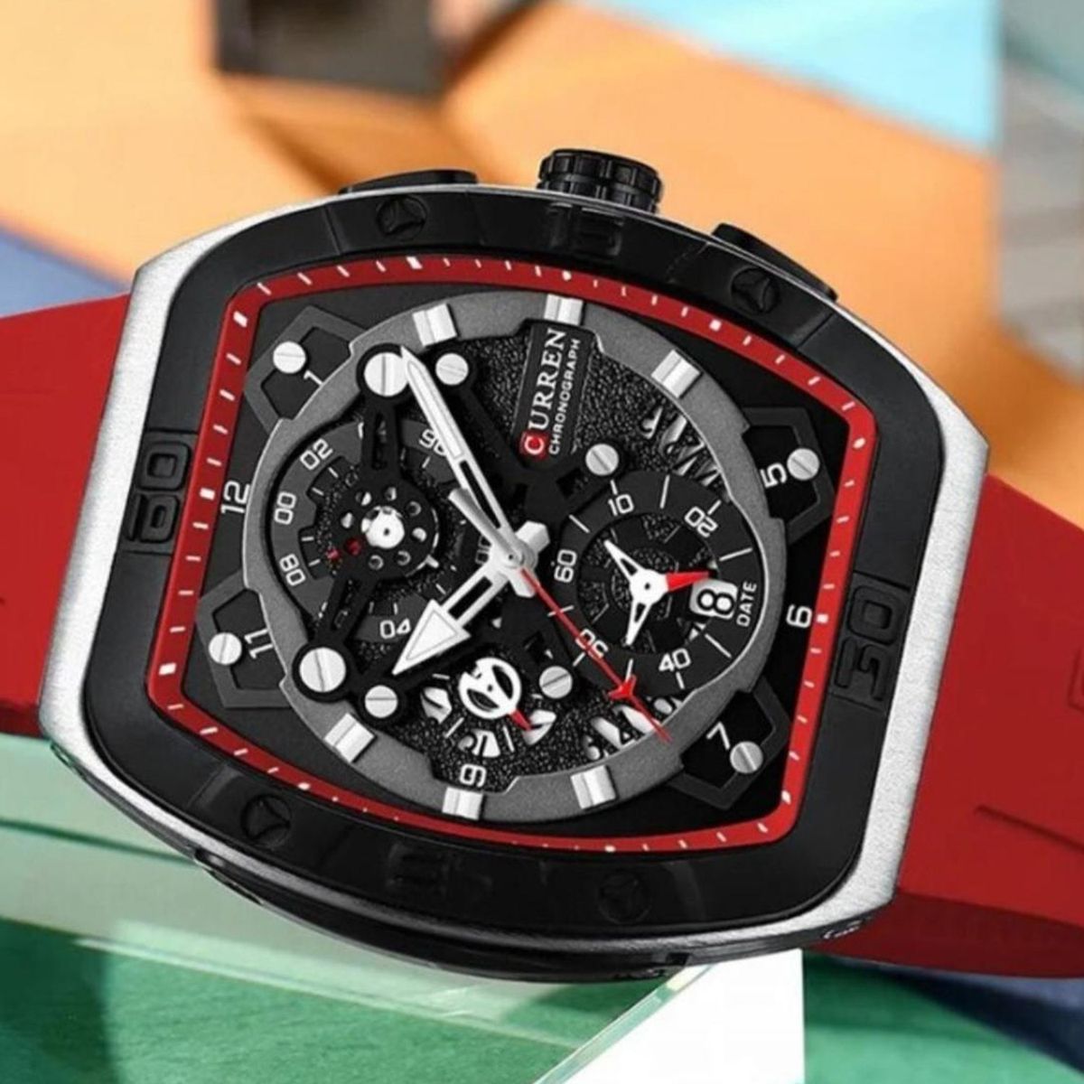 CURREN - Reloj Curren para Hombre KREd8705 . Reloj Análogo Silicona Rojo