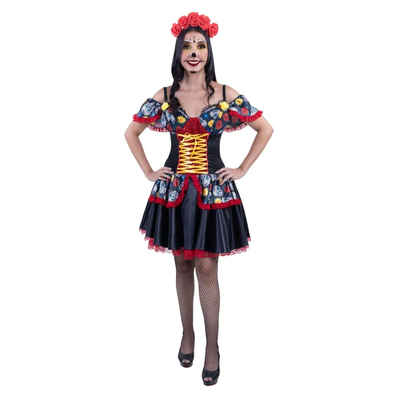 FANTASTIC NIGHT - Disfraz para Mujer Catrina Fantasía Terror