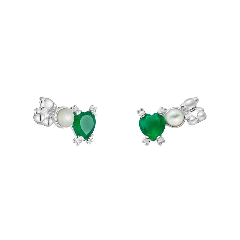 TOUS - Aretes trepadores con oso de plata, perla cultivada y calcedonia Color Pills