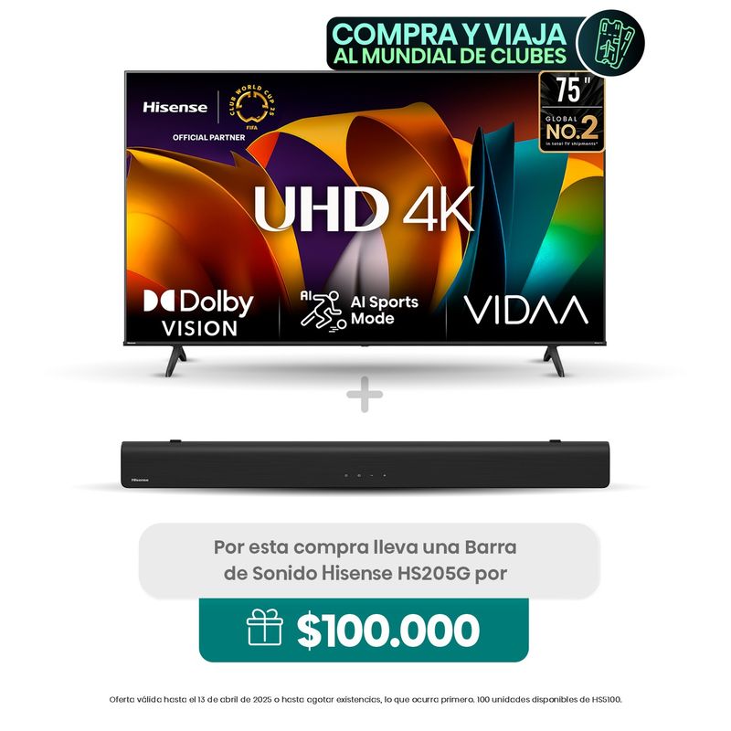 HISENSE - Televisor Hisense | 75 pulgadas LED 4K UHD | 75A6N