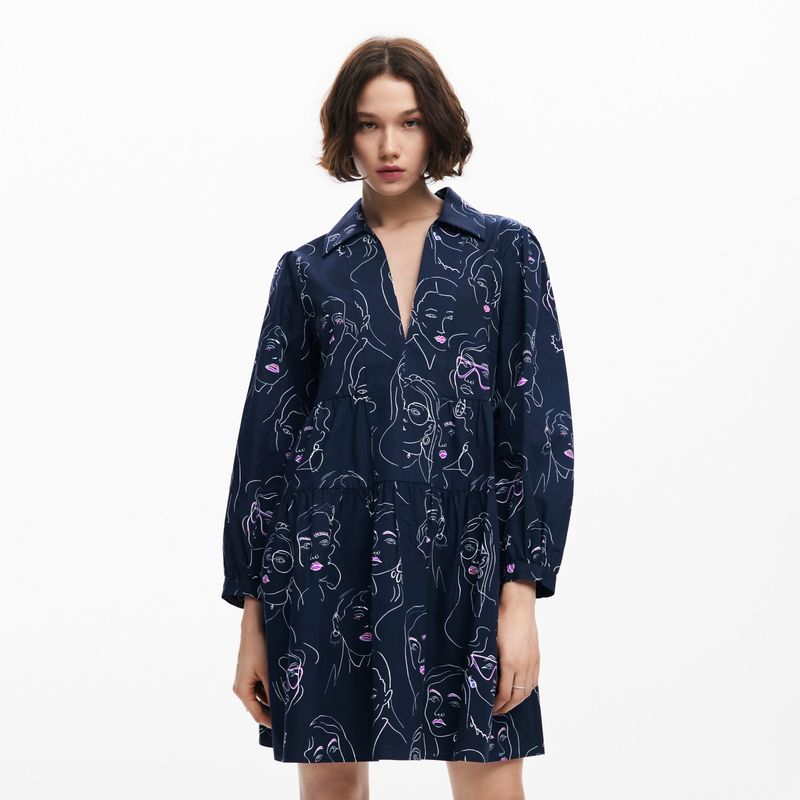 DESIGUAL - Vestido Mujer Corto con con Estampado de Algodón Desigual