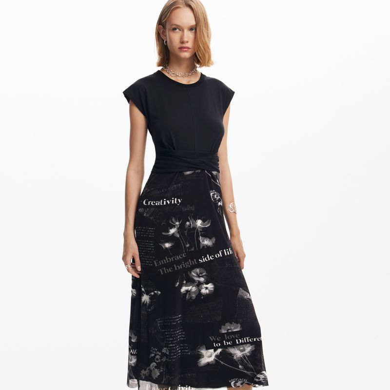 DESIGUAL - Vestido Mujer Medio con con Estampado Desigual