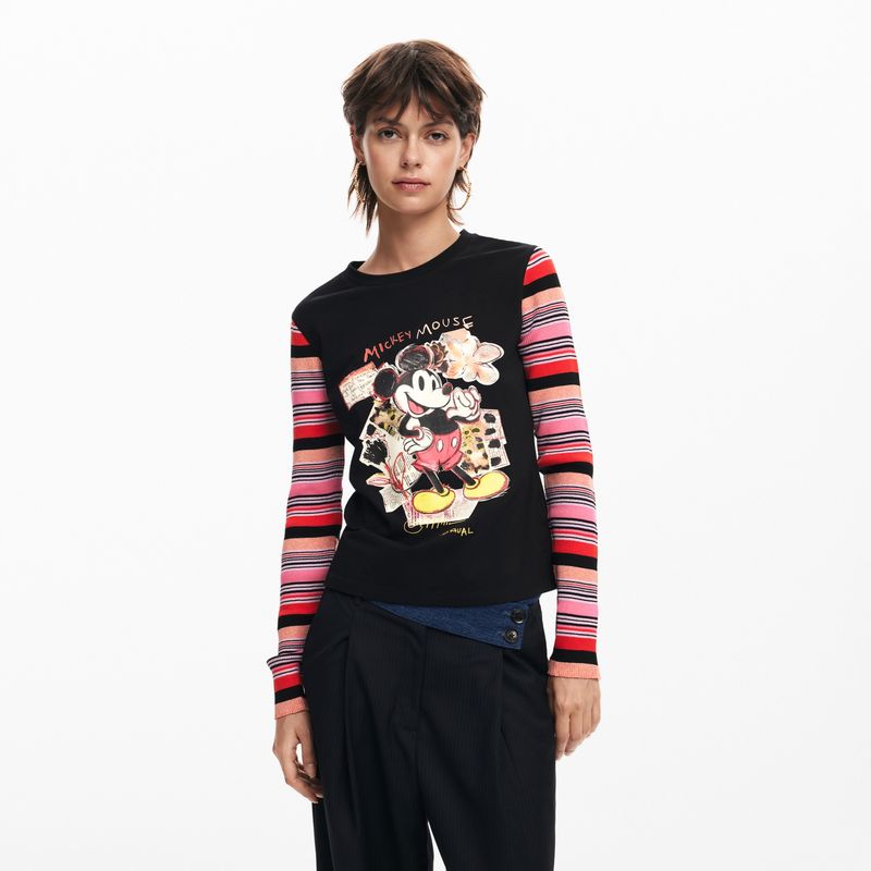 DESIGUAL - Camiseta Mujer con Estampado Manga larga de Algodón Desigual