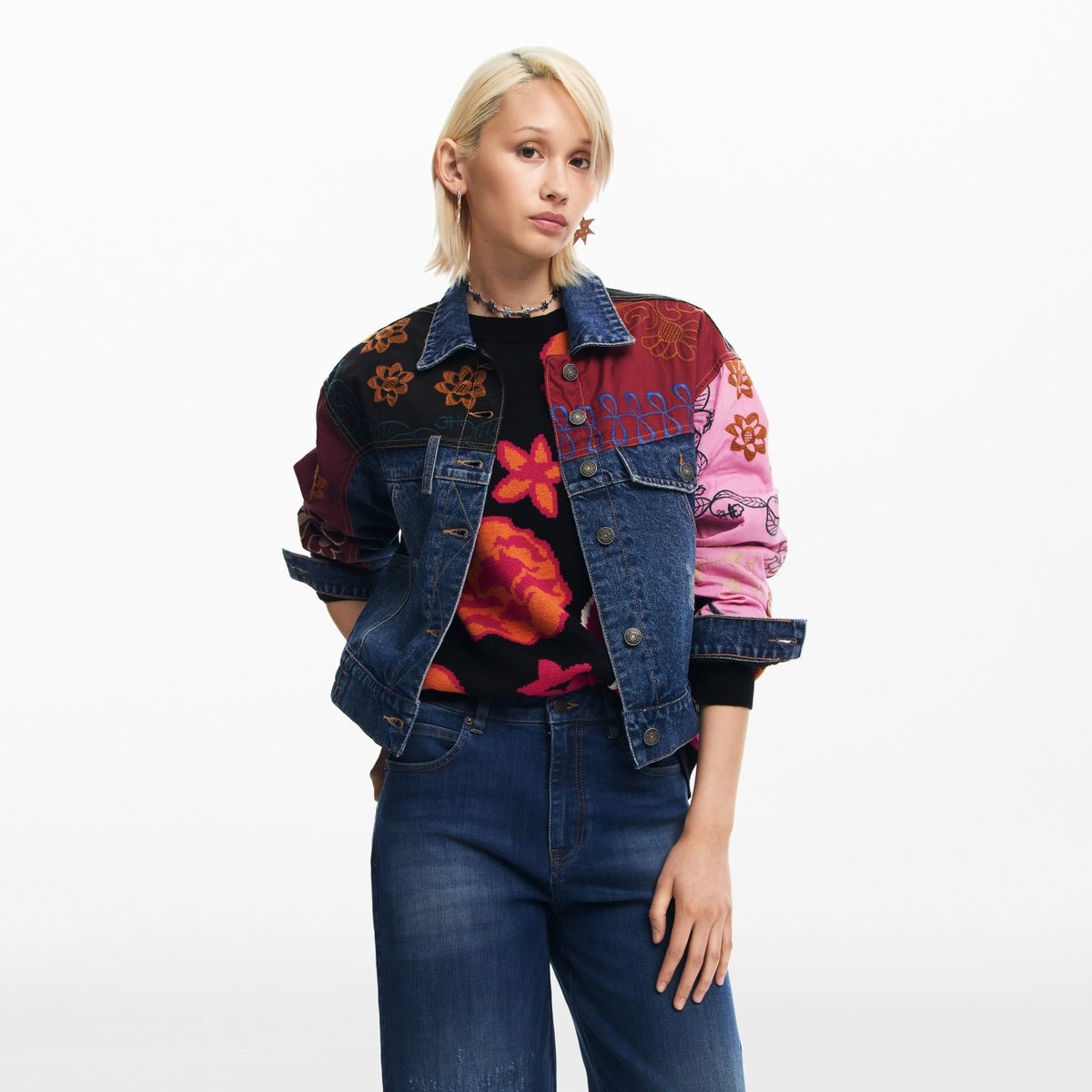 DESIGUAL - Chaqueta de jean Mujer Bordado de Algodón Desigual