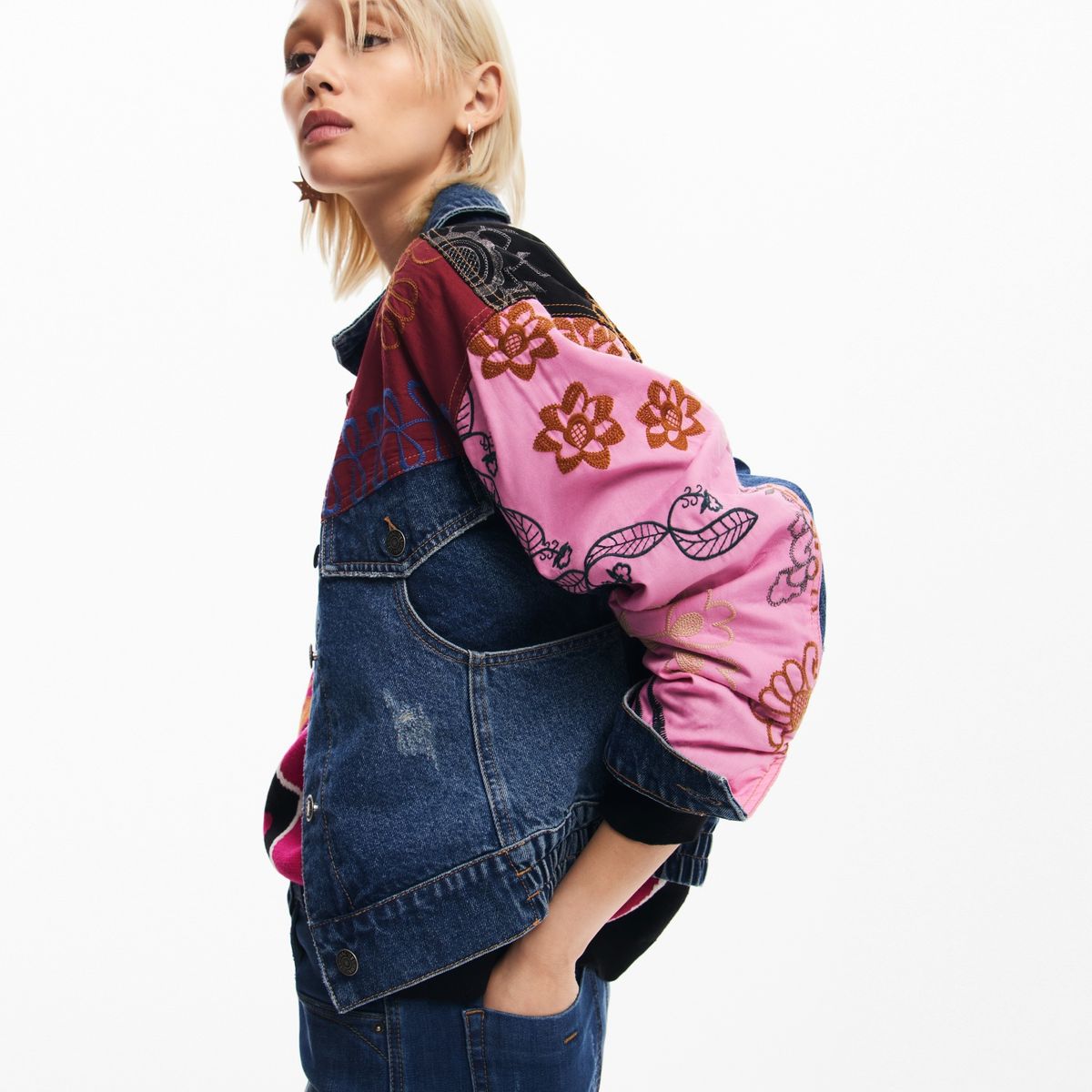 DESIGUAL - Chaqueta de jean Mujer Bordado de Algodón Desigual
