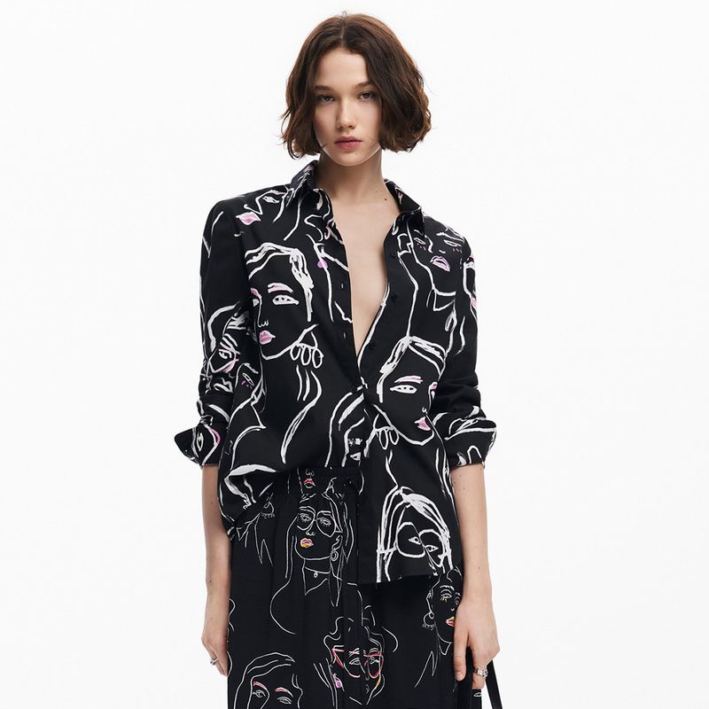 DESIGUAL - Camisa Mujer con Estampado Manga larga de Algodón Desigual