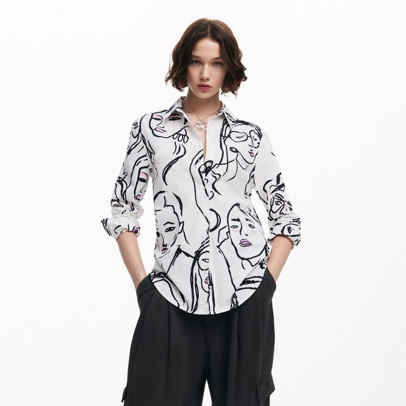 DESIGUAL - Camisa Mujer con Estampado Manga larga de Algodón Desigual