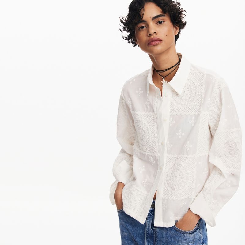 DESIGUAL - Camisa Mujer con Bordado Manga larga de Algodón Desigual