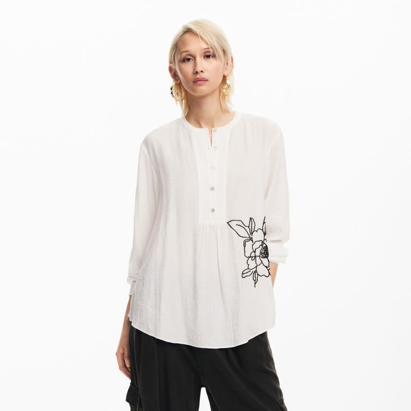 DESIGUAL - Blusa Mujer con Bordado Manga larga Desigual