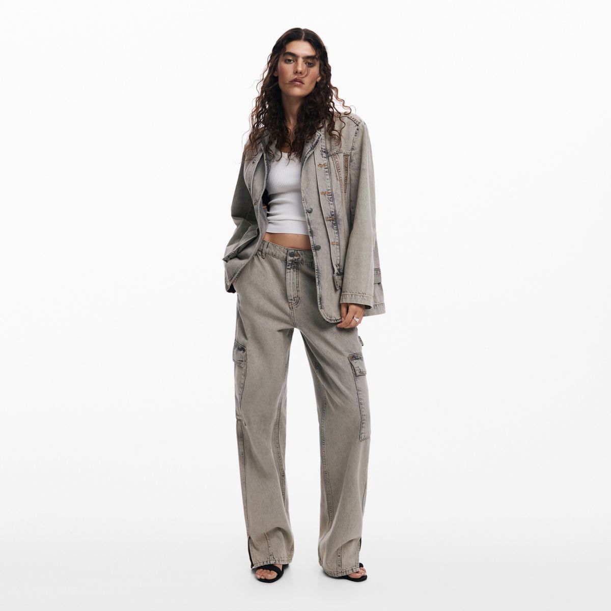 DESIGUAL - Pantalón Cargo Mujer Tiro alto de Algodón Desigual