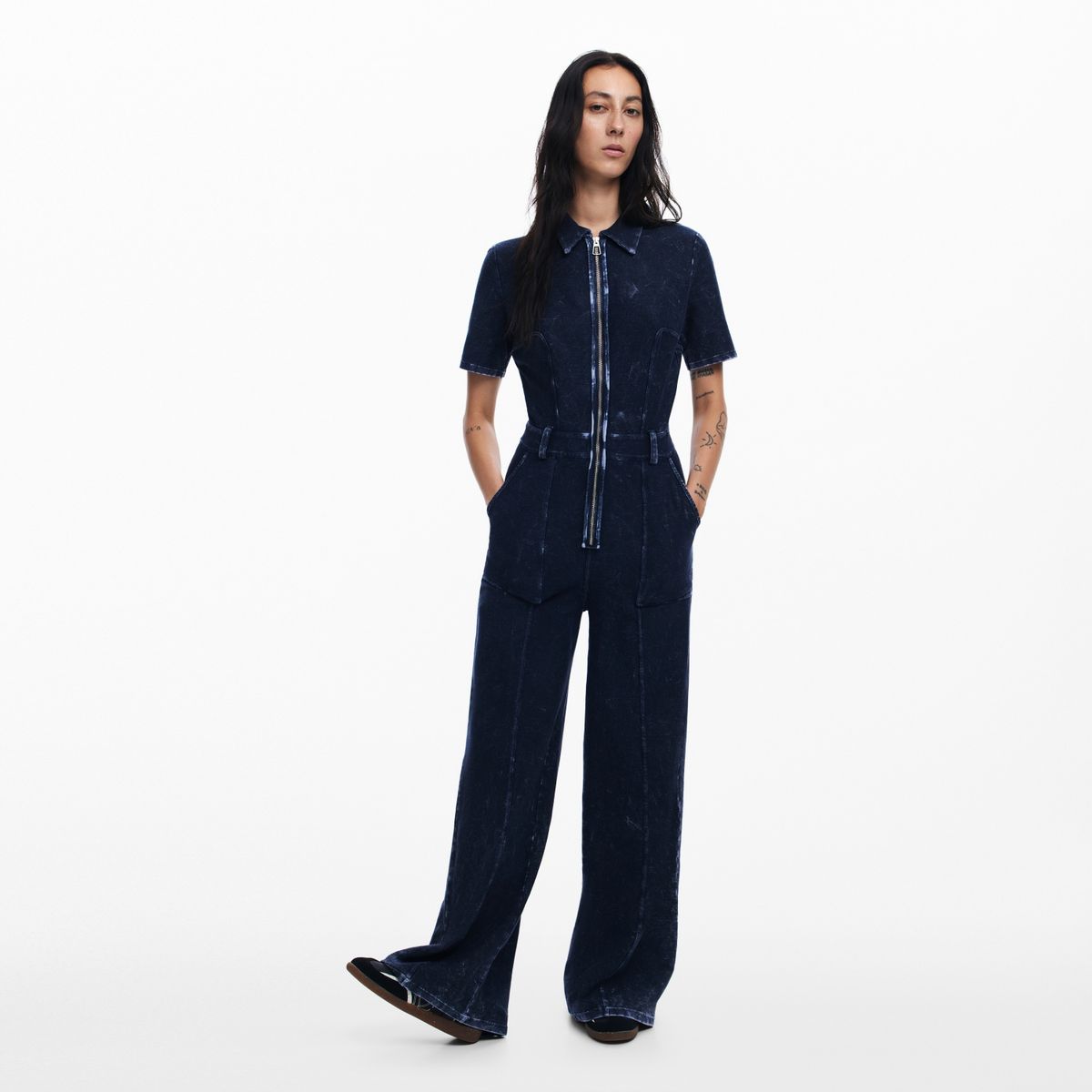 DESIGUAL - Overol Wide Leg Mujer Tiro alto Denim de Algodón Desigual