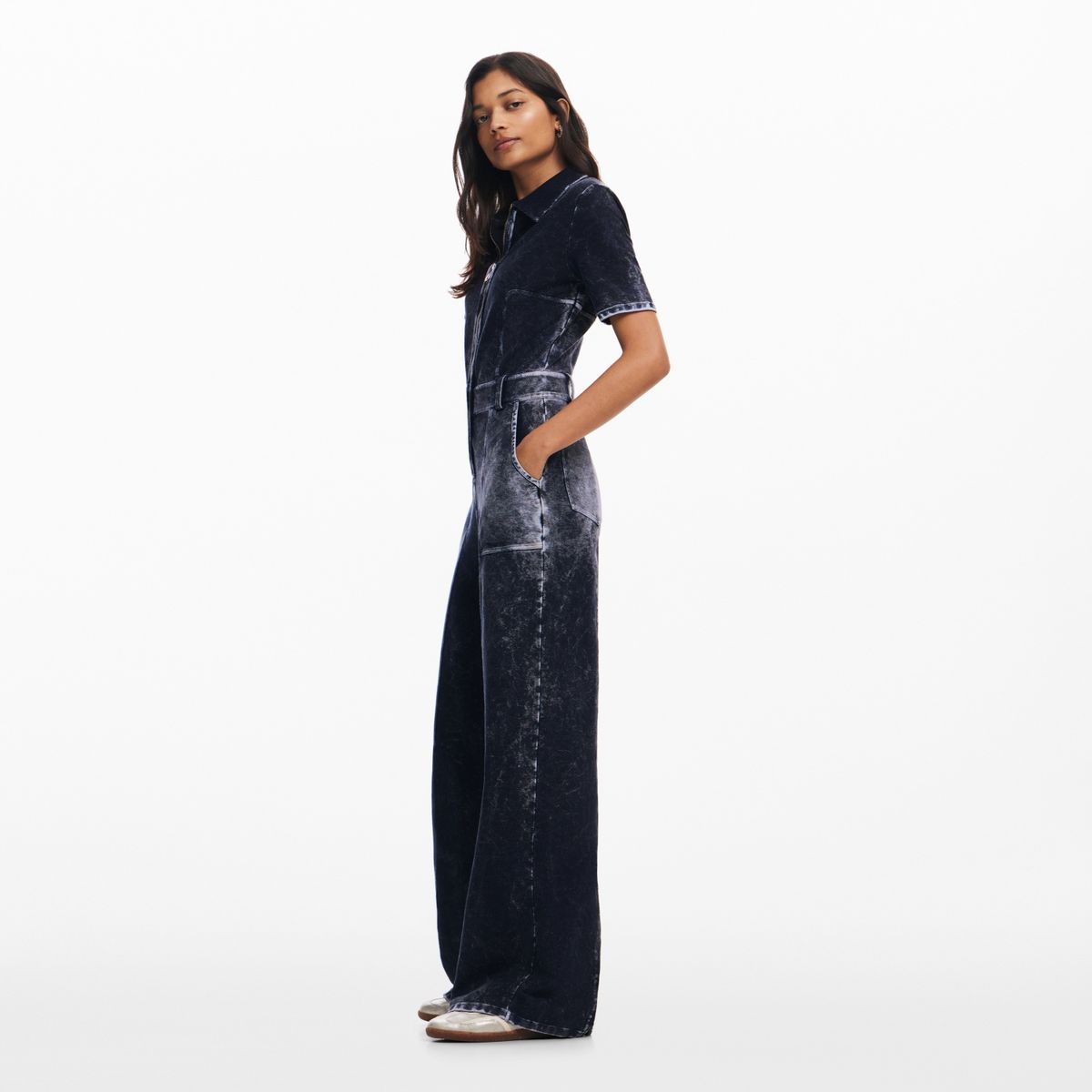 DESIGUAL - Overol Wide Leg Mujer Tiro alto Denim de Algodón Desigual