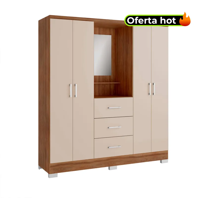 BERTOLINI - Clóset Armario 4 Puertas 3 Cajones con Espejo 198x160x46 cm Mueble Bertolini