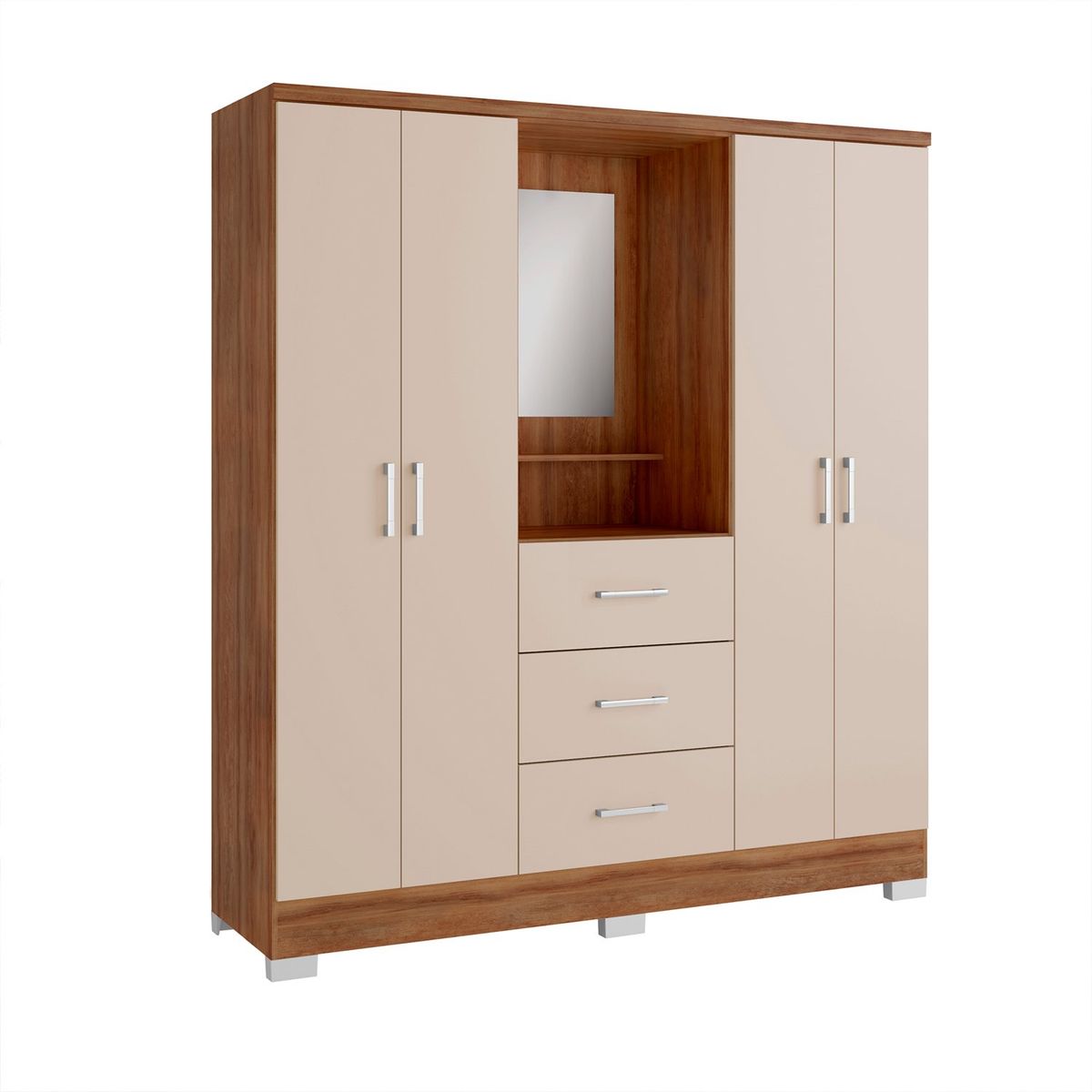 BERTOLINI - Clóset Armario 4 Puertas 3 Cajones con Espejo 198x160x46 cm Mueble Bertolini