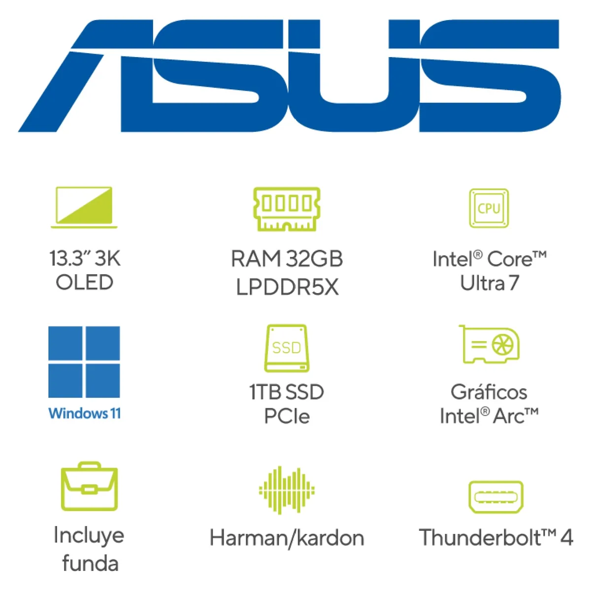 ASUS - Portátil ASUS Zenbook S 13 OLED | Intel Core Ultra7 | 32GB de RAM | 1TB SSD de almacenamiento | Windows 11 |13.3 Pulgadas | UX5304MA-NQ012W |  Computador portátil