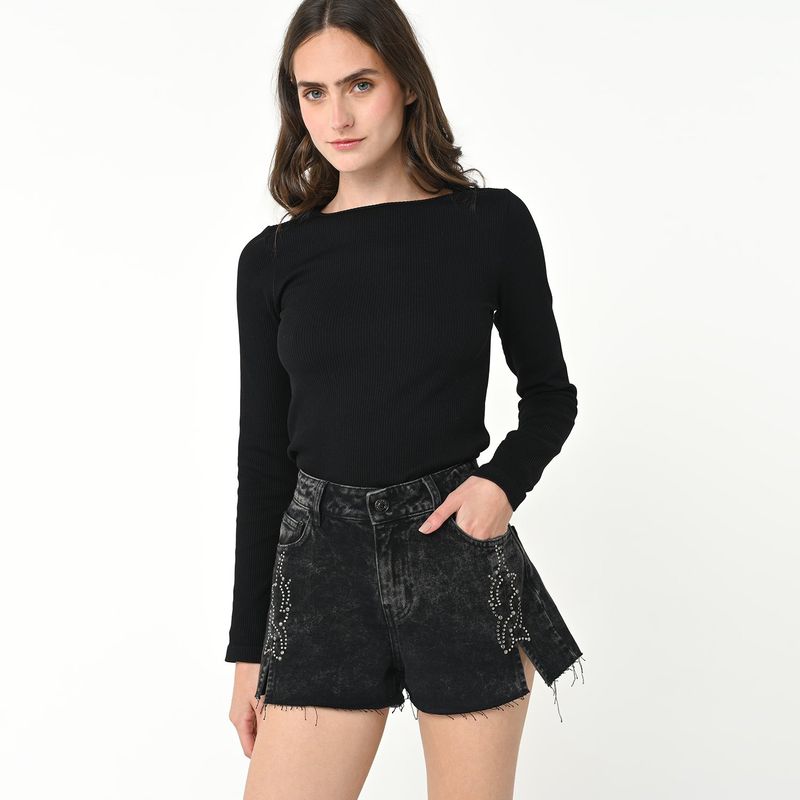 DENIMLAB - Short Mujer Tiro medio de Algodón Denimlab