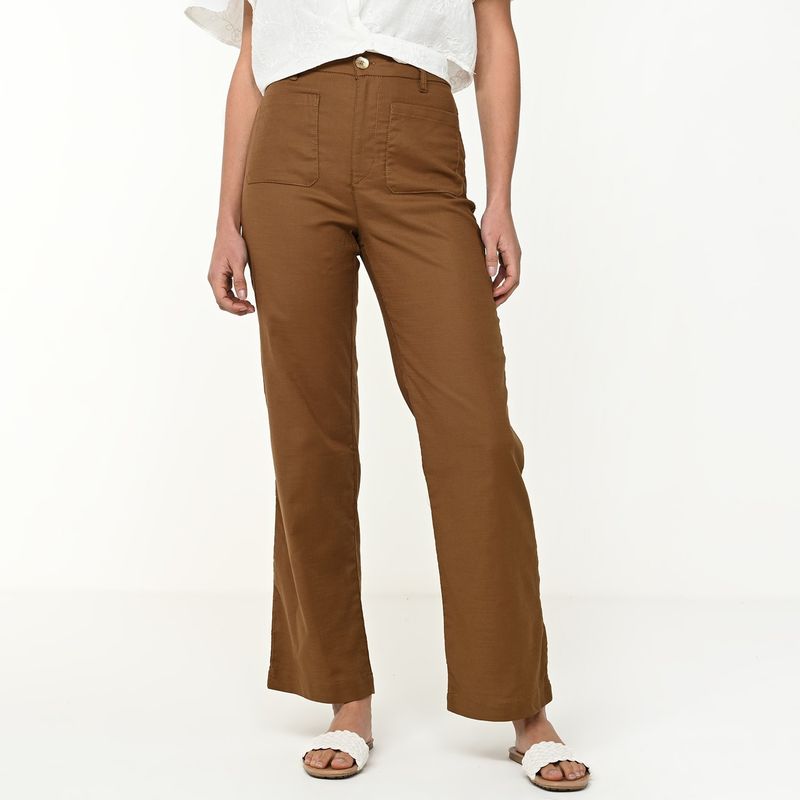 UNIVERSITY CLUB - Pantalón Wide Leg Mujer Tiro alto de Algodón University Club