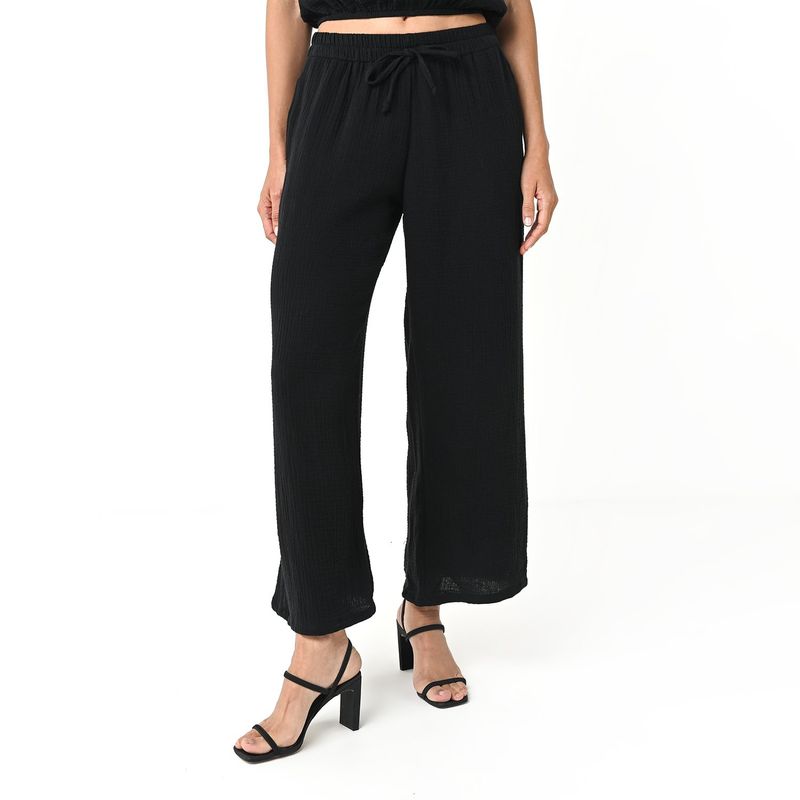 UNIVERSITY CLUB - Pantalón Wide Leg Mujer Tiro alto con Ojalillo de Algodón University Club