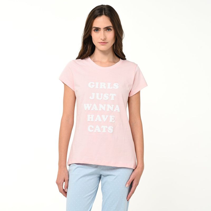 SYBILLA - Camiseta de pijama Mujer Manga corta con Estampado de Algodón Sybilla