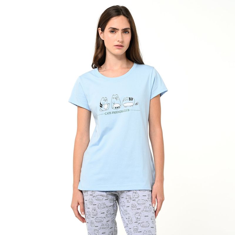 SYBILLA - Camiseta de pijama Mujer Manga corta con Estampado de Algodón Sybilla