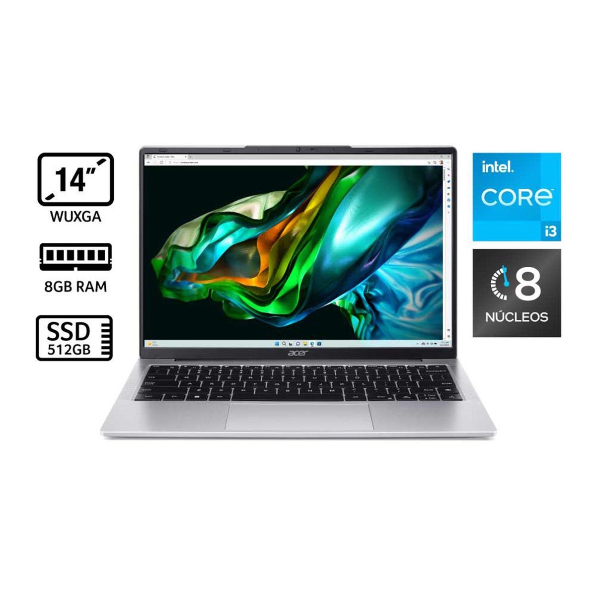 ACER - Portátil Aspire Lite Acer | Intel Core i3 | 8GB de RAM | 512GB SSD de Almacenamiento | Windows 11 | Pantalla 14 pulgadas | AL14-31P-353Y | Computador portátil