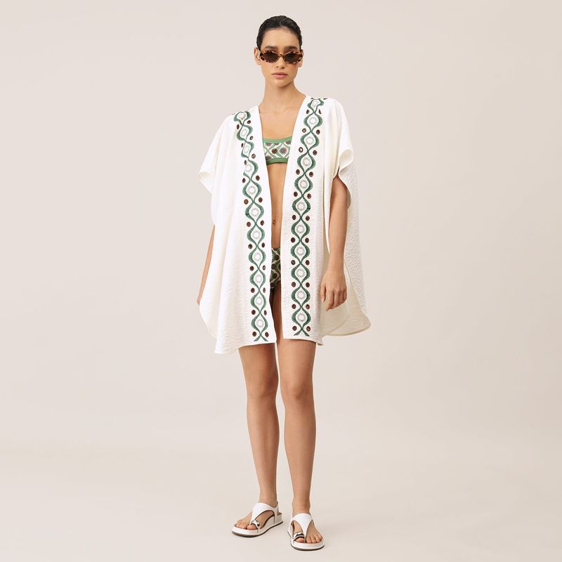 ONDA DE MAR - Salida de baño Kimono con bordado Onda de Mar